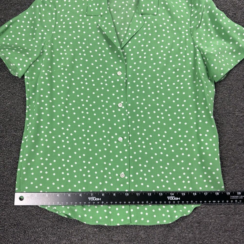 AYR Women’s Size S Polka Dot Short Sleeve Button Up Blouse Green Silk Blend - Picture 12 of 12